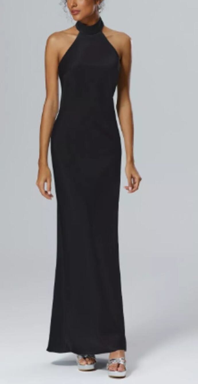 AW BRIDAL SZ 4 S black metallic satin Mugwort mermaid halter maxi dress NEW B36